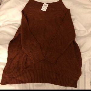 Windsor Brown Cowl Neck Sweater with Ribbed Texture